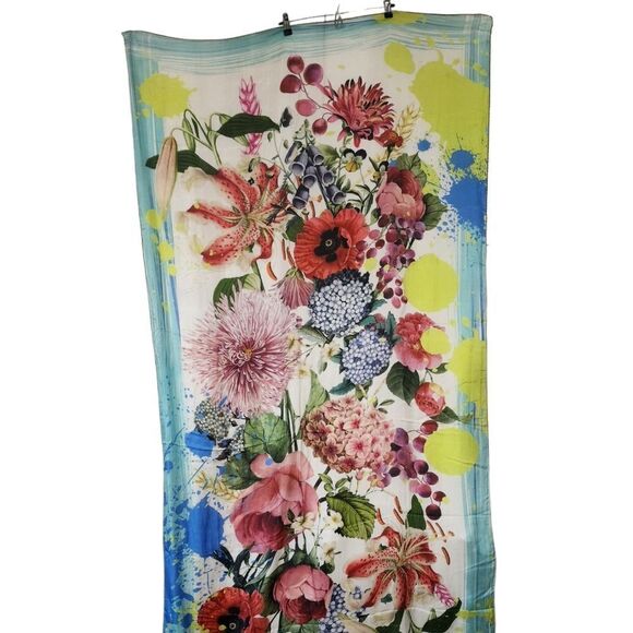 XL Exotic Floral Paint Splatter Print Scarf - Picture 3 of 10